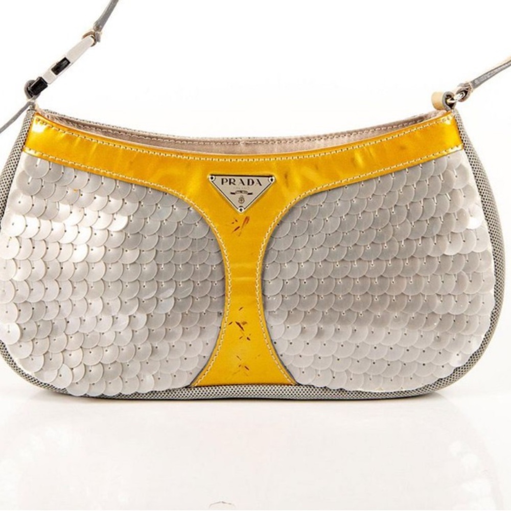 ISO Prada Silver and Yellow Sequin Shoulder Bag